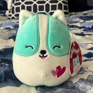 🐶 Squishmallows Colleen Valentines Day Teal Mint Corgi Dog 5” Kellytoy BNWT 🐶